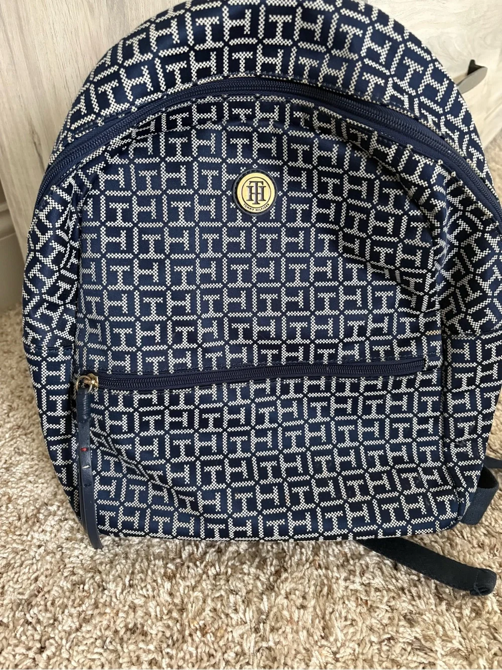 Tommy Hilfiger Navy and White Monogram Jacquard Backpack